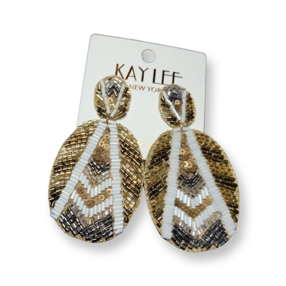 Gold Seed Bead Metallic Statement Earrings